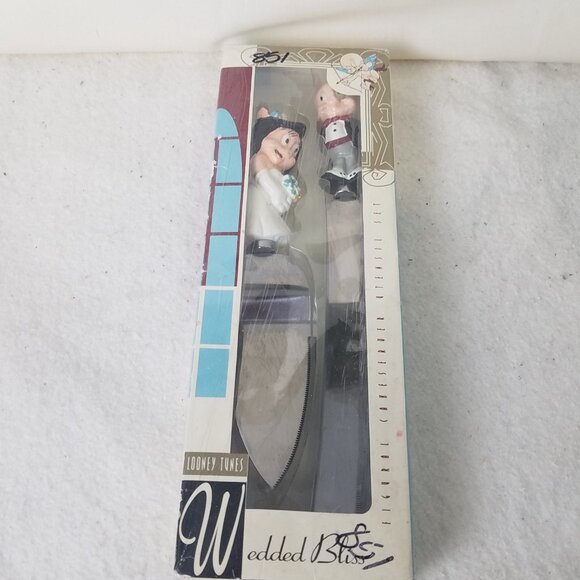 Cake Server Knife Set VTG Looney Tunes Porky/ Petunia Pig Wedded Bliss Wedding - Picture 2 of 9